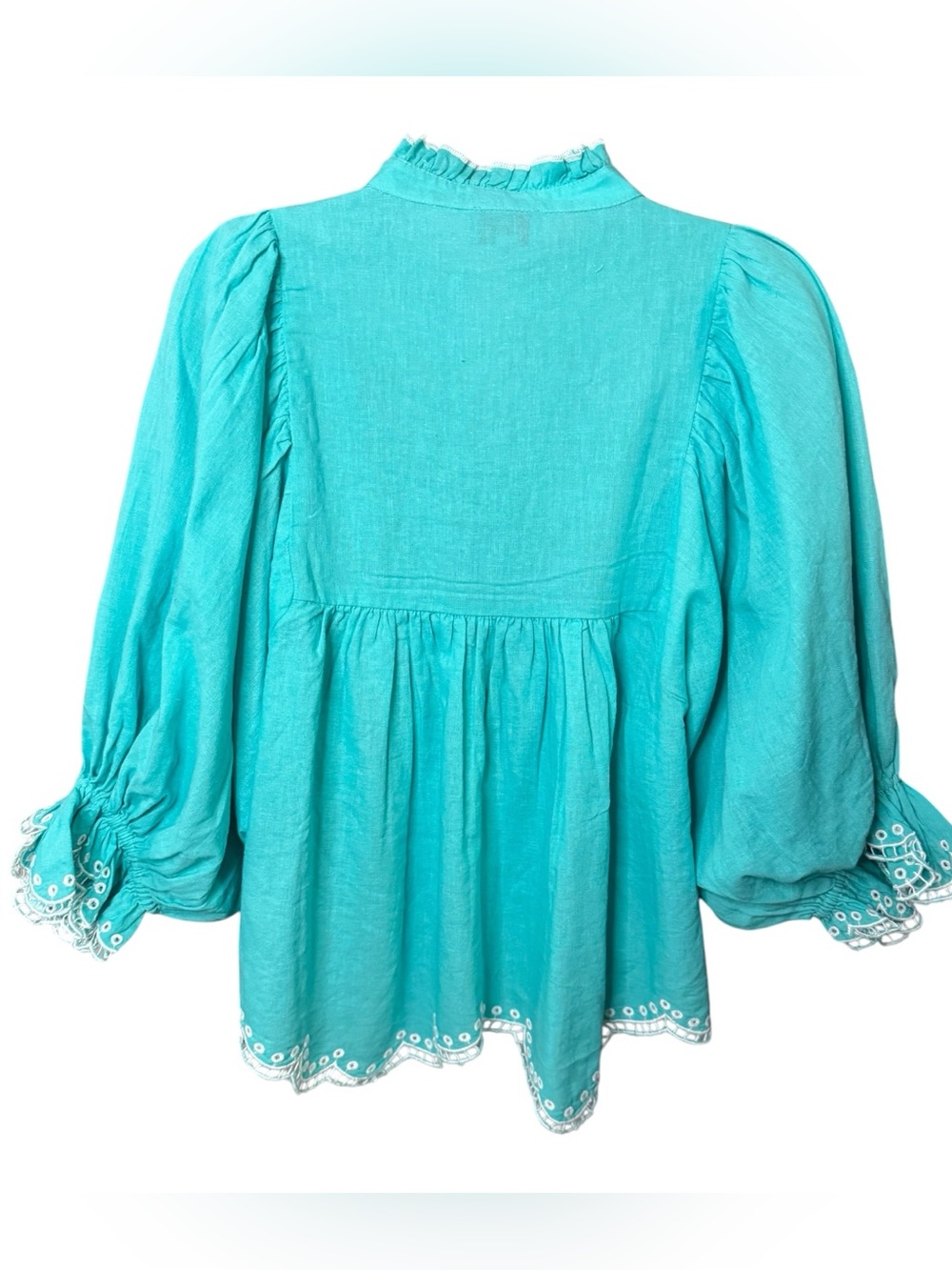 Never A Wallflower |Aqua Turquoise Eyelet
Embroidered Cotton/Linen Blend Top-NWT - Picture 5 of 9